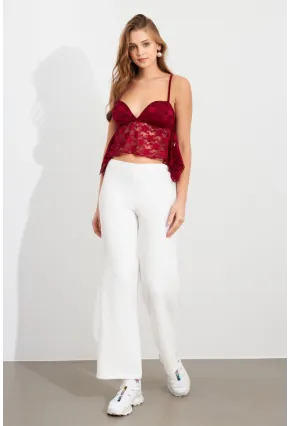 Kadın Ekru Gofre Pantolon ZH326