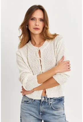 Kadın Ekru İpli Triko Hırka YV323
