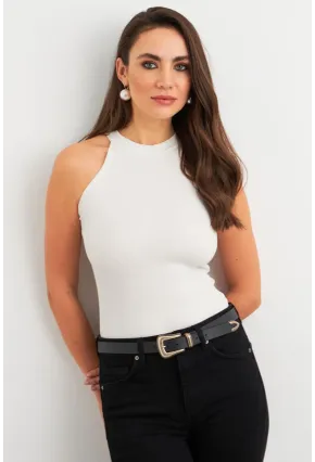 Kadın Ekru Kaşkorse Kolsuz Bluz TF46