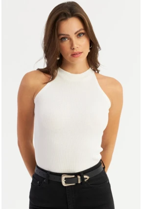 Kadın Ekru Kaşkorse Kolsuz Bluz Yİ1566