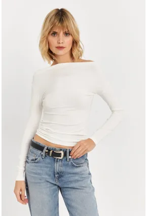 Kadın Ekru Kayık Yaka Bluz LPP1254
