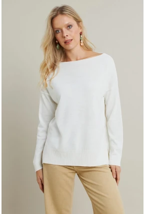 Kadın Ekru Kayık Yaka Triko Bluz MYİL561