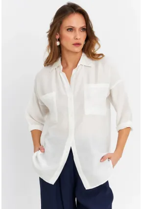 Kadın Ekru Keten Gömlek MELT170