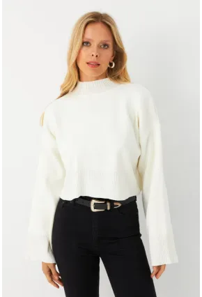 Kadın Ekru Kısa Kazak MYİL559