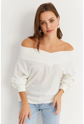 Kadın Ekru Kısa Sweatshirt TF16