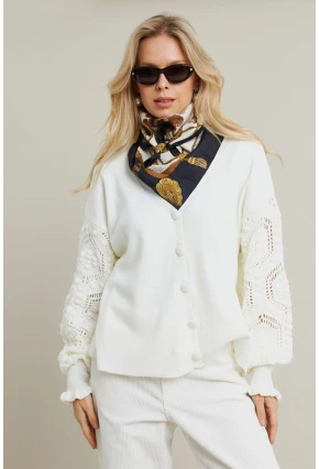 Kadın Ekru Kolları Örme Hırka MSE800