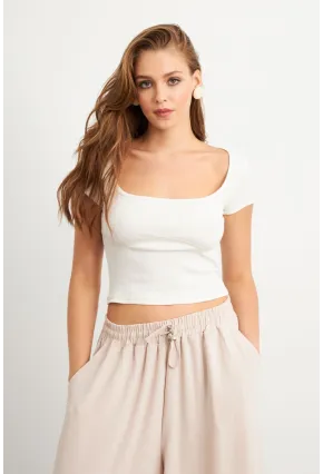 Kadın Ekru Kontrast Dikişli Bluz RX451