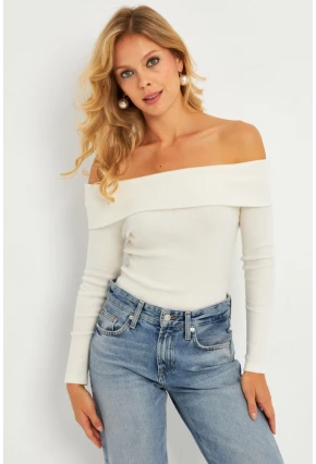 Kadın Ekru Madonna Yaka Bluz CG377