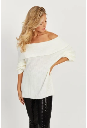 Kadın Ekru Madonna Yaka Triko Kazak KZ2506
