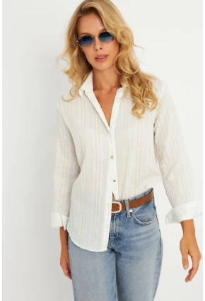 Kadın Ekru-Mavi Gömlek KED714