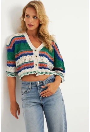 Kadın Ekru Multi Renkli Hırka MİW3851