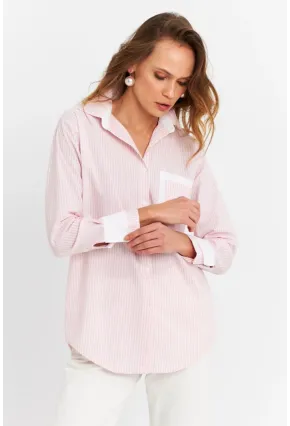 Kadın Ekru-Pembe Çizgili Gömlek MPC6041