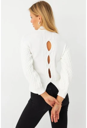 Kadın Ekru Pencereli Kazak SE4