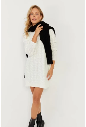 Kadın Ekru Saç Örgülü Triko Tunik KZ2505