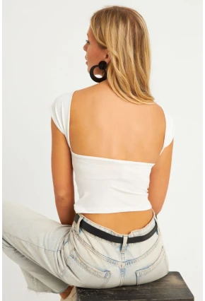 Kadın Ekru Sırtı Açık Bluz YZ1080