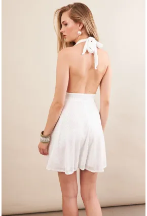 Kadın Ekru Sırtı Açık Payetli Astarlı Mini Elbise DCF046