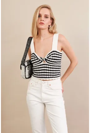 Kadın Ekru-Siyah Dügümlü Triko Bluz ZH03-90