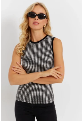 Kadın Ekru-Siyah Kazayağı Bluz EY2869