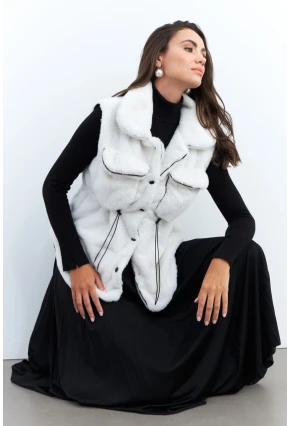 Kadın Ekru Suni Kürk Cepli Yelek MK66