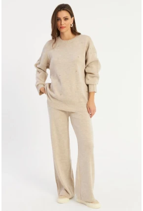 Kadın Ekru Taşlı Alt Üst Takım MYİL10