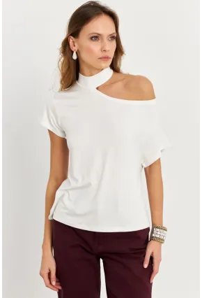 Kadın Ekru Tek Omuz Açık Bluz LPP1300