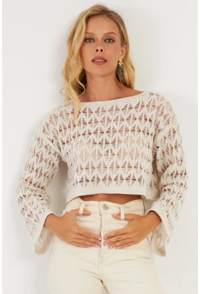 Kadın Ekru Triko Bluz YV254