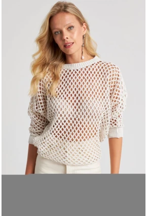 Kadın Ekru Triko File Bluz YV216