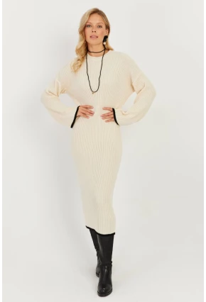 Kadın Ekru Triko Maxi Elbise MSF2538