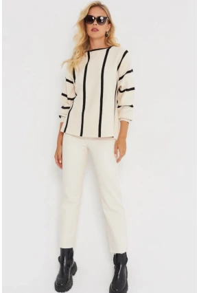 Kadın Ekru Yarasa Kol Triko Kazak YZ522