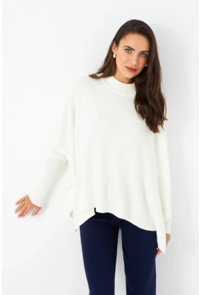 Kadın Ekru Yırtmaçlı Triko Bluz MSMT2262