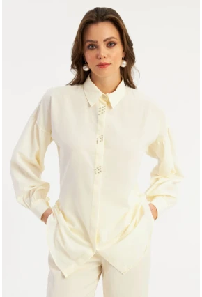Kadın Ekru Zımbalı Gömlek MASF08