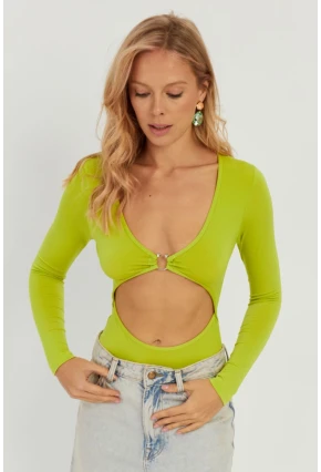 Kadın Fıstık Yeşil Dekolteli Çıtçıtlı Body MEN2026