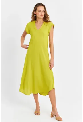 Kadın Fıstık Yeşil V Yaka Midi Elbise PC22649