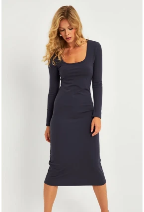 Kadın Füme Kare Yaka Midi Elbise CG382