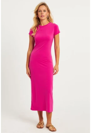 Kadın Fuşya Basic Midi Elbise DMR261