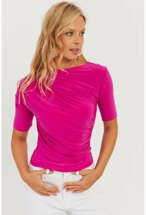 Kadın Fuşya Büzgülü Bluz YZ623