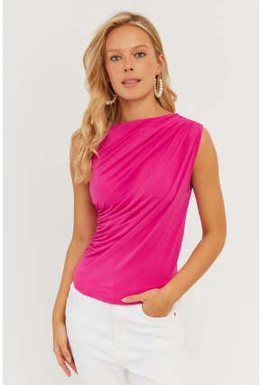 Kadın Fuşya Büzgülü Bluz YZ625