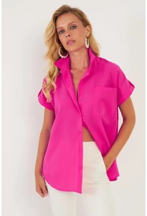 Kadın Fuşya Cepli Gömlek ZER410