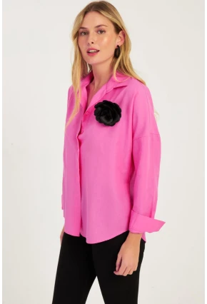 Kadın Fuşya Gül Aksesuarlı Gömlek SF2540
