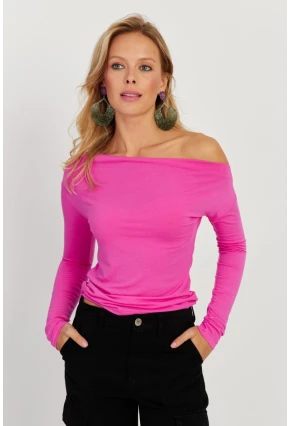 Kadın Fuşya Kayık Yaka Bluz LPP1254