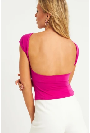 Kadın Fuşya Sırtı Açık Bluz YZ1080