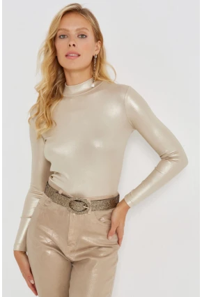 Kadın Gold Rengi Parlak Bluz LPP1245