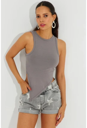 Kadın Gri Asimetrik Bluz B2734