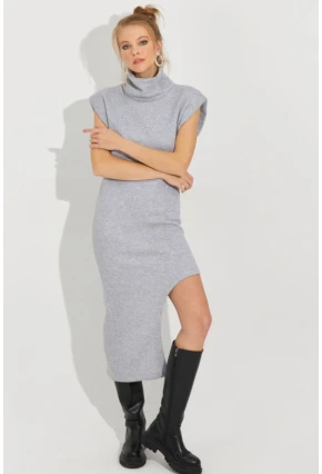 Kadın Gri Asimetrik Midi Elbise SF2196