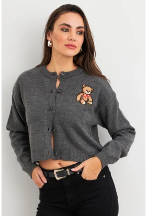 Kadın Gri Ayıcıklı Hırka TEM99