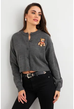 Kadın Gri Ayıcıklı Hırka TEM99