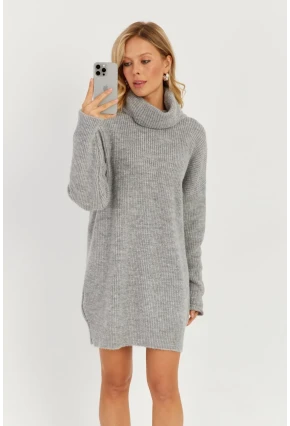 Kadın Gri Balıkçı Yaka Triko Tunik KZ2504