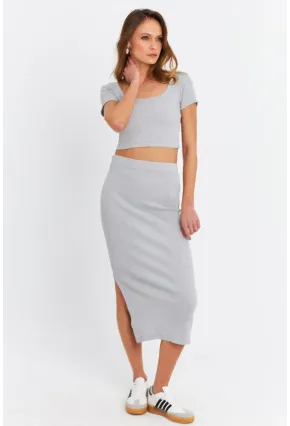 Kadın Gri Crop Etek Takım OR2060