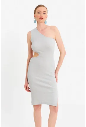 Kadın Gri Dekolteli Kaşkorse Midi Elbise OR2460