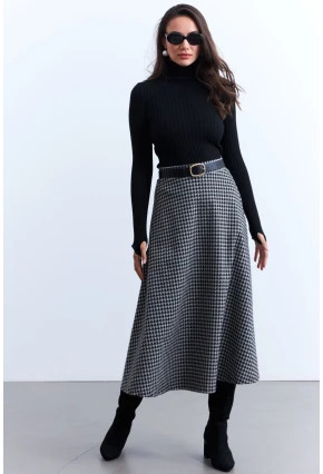 Kadın Gri Desenli Çan Etek LON3007